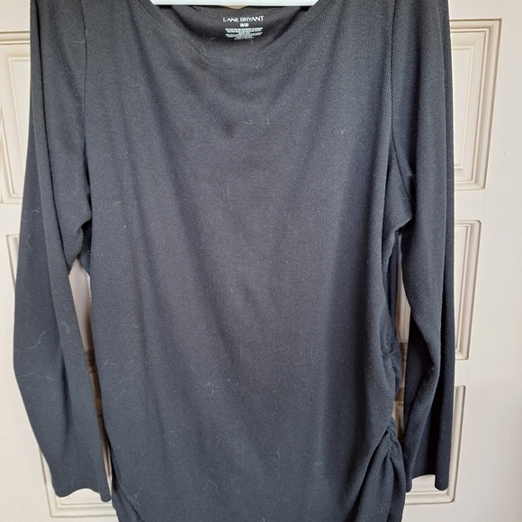 Lane Bryant Sweater Plus Sz18/20 Lt Weight Black Ruch Sides Long Sleeves - Picture 2 of 9